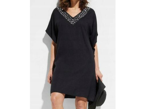 B.P.C tunika plażowa ekskluzywna z kamieniami czarna 40/42.