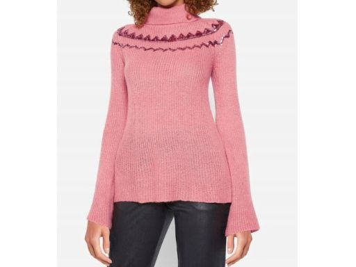 B.P.C Sweter dymny różowy z cekinami golf 44/46.