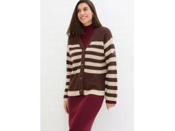 B.P.C sweter rozpinany brązowo-beżowy w paski 48/50.
