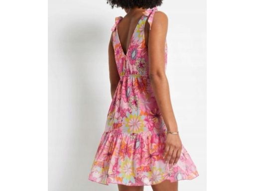 B.P.C. różowa letnia sukienka w kwiaty z siateczki r.40/42