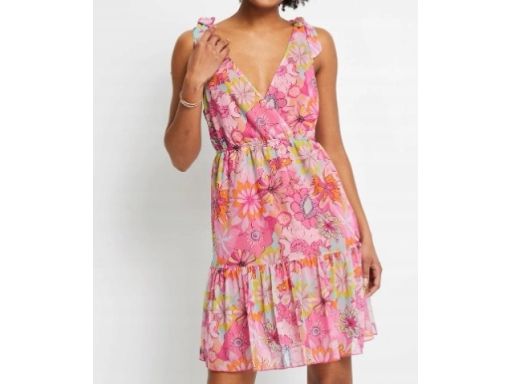 B.P.C. różowa letnia sukienka w kwiaty z siateczki r.40/42