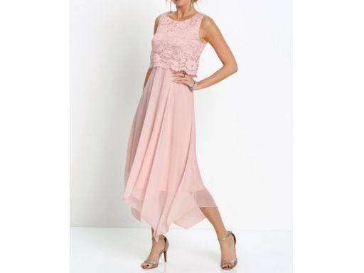 B.P.C sukienka szyfonowa asymetryczna różowa z koronką 38.