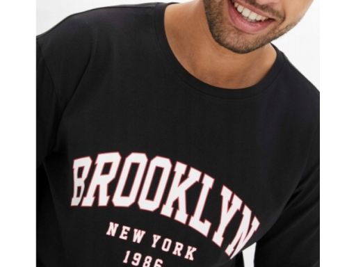 B.P.C bluzka męska czarna długi rękaw z nadrukiem L.