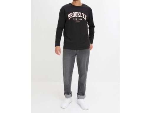 B.P.C bluzka męska czarna długi rękaw z nadrukiem L.