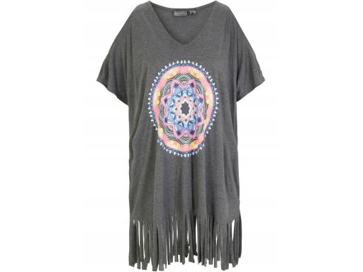 B.P.C plażowa tunika szara z kolorowym nadrukiem wiskozowa r.36/38