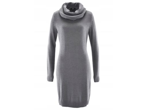 B.P.C sukienka dzianinowa z szerokim golfem szara 32/34.