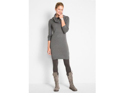 B.P.C sukienka dzianinowa z szerokim golfem szara 32/34.