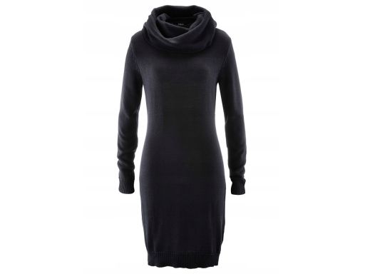 B.P.C sukienka dzianinowa z szerokim golfem czarna ołówkowa 32/34.