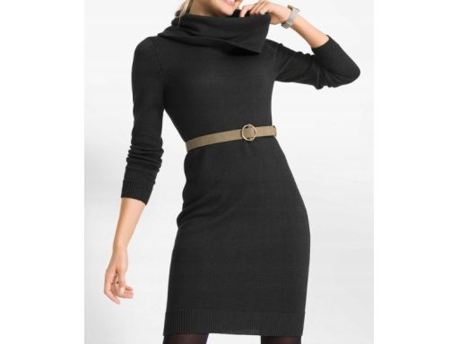 B.P.C sukienka dzianinowa z szerokim golfem czarna ołówkowa 32/34.