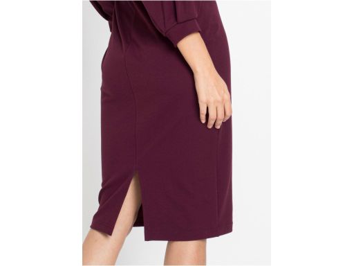 B.P.C ołówkowa sukienka śliwkowa z bufiastymi rękawami 40/42.