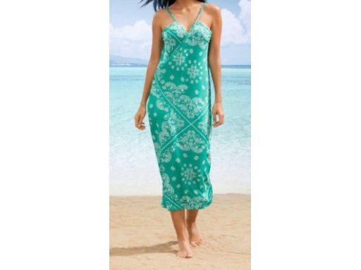 B.P.C sukienka plażowa tunika zielona we wzory ^48/50