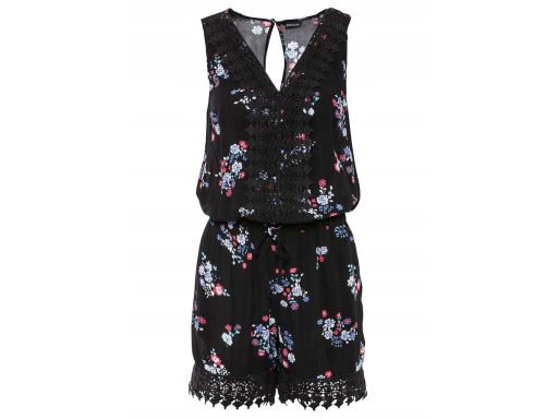 B.P.C kombinezon czarny w kolorowe wzorki z koronką r.38