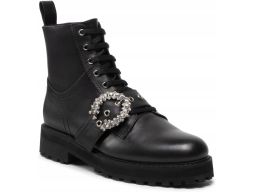 Eva Longoria czarne botki z ozdobną klamrą skóra naturalna 36