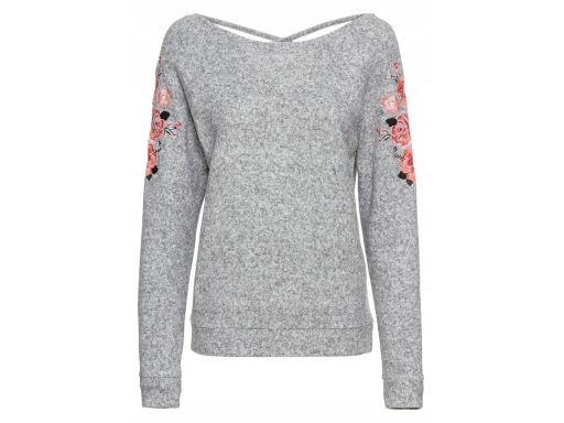 B.P.C bluzka dzianinowa szara z haftem i dekoltem na plecach 36/38.