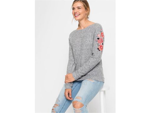 B.P.C bluzka dzianinowa szara z haftem i dekoltem na plecach 36/38.
