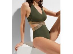 B.P.C kostium kąpielowy monokini khaki z wycięciami r.38