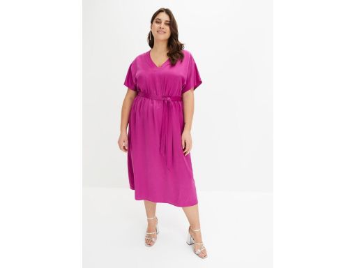 B.P.C sukienka midi fiolet orchidei satynowa z wiązaniem r.44