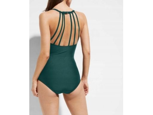 B.P.C zielony kostium kąpielowy z ozdobnymi paskami na plecach r.40
