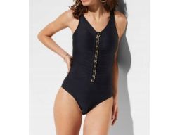 B.P.C kostium kąpielowy czarny z marszczeniem i łańcuchem r.40