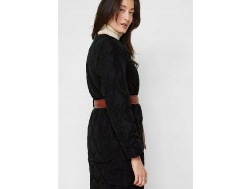 B.P.C płaszcz pikowany czarny z brązowym paskiem 38