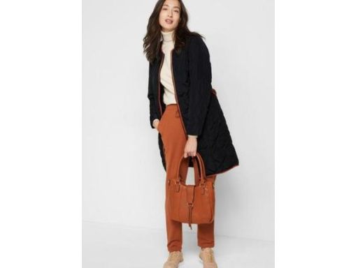 B.P.C płaszcz pikowany czarny z brązowym paskiem 38