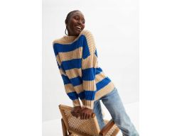 B.P.C sweter damski w paski beżowo-niebieskie 44/46.