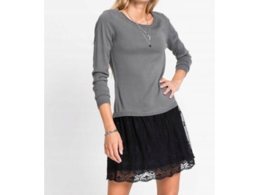 B.P.C sukienka dzianinowa szara 2w1z czarną koronką 36/38.