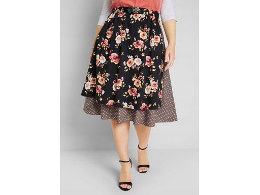 B.P.C Fartuch w stylu ludowym czarny w kolorowe kwiaty ^44