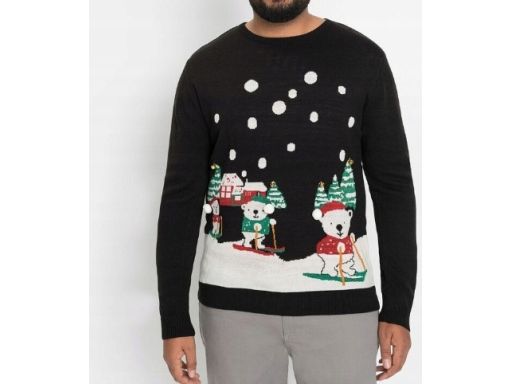 B.P.C sweter męski czarny w świąteczny wzór z dzwoneczkami r.M