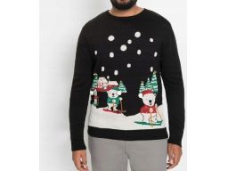 B.P.C sweter męski czarny w świąteczny wzór z dzwoneczkami r.M