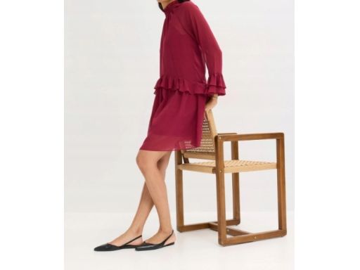 B.P.C sukienka szyfonowa bordowa z falbanami 54.