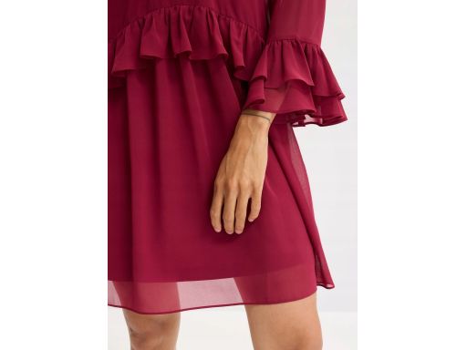 B.P.C sukienka szyfonowa bordowa z falbanami 54.
