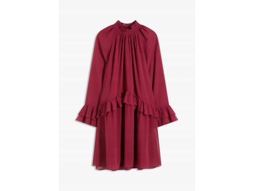 B.P.C sukienka szyfonowa bordowa z falbanami 54.