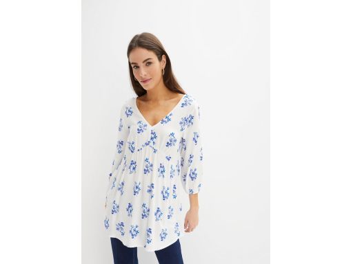 B.P.C bluzka tunika biała w niebieskie kwiaty 42