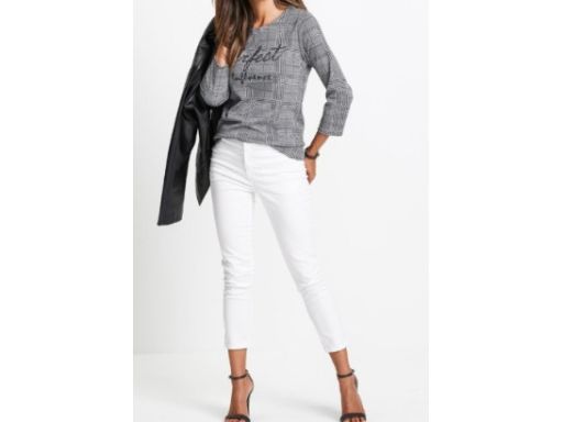 B.P.C bluzka damska rękaw 3/4 szara w kratę ^40/42