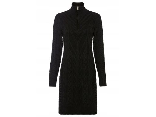 B.P.C sukienka dzianinowa czarna ze stójką i splotem dekoracyjnym ^36/