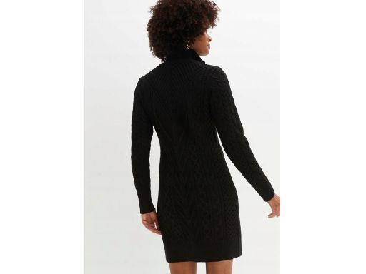 B.P.C sukienka dzianinowa czarna ze stójką i splotem dekoracyjnym ^36/