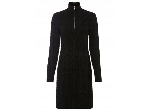 B.P.C sukienka dzianinowa czarna ze stójką i splotem dekoracyjnym ^36/