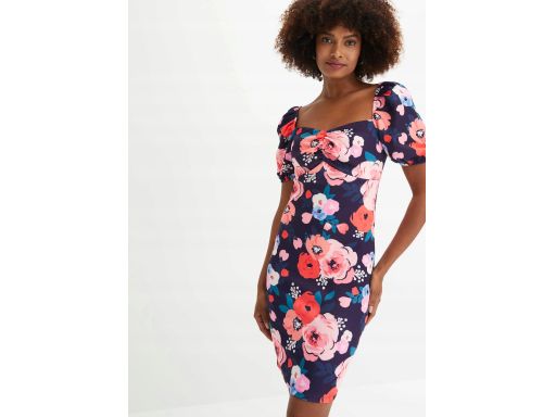 B.P.C sukienka ołówkowa granatowa w duże kolorowe kwiaty ^40/42