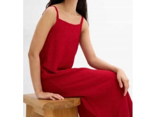 B.P.C midi sukienka krepowana czerwona z regulowanymi ramiączkami r.44