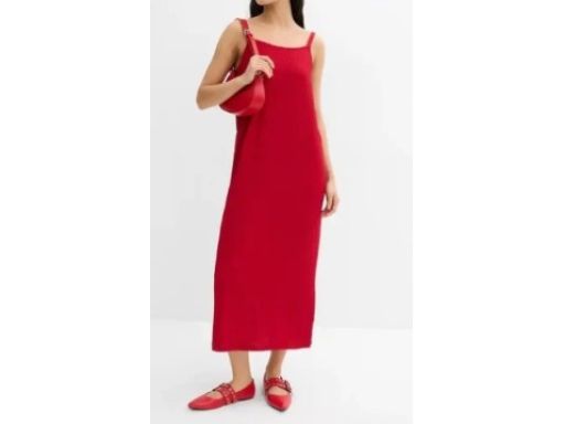B.P.C midi sukienka krepowana czerwona z regulowanymi ramiączkami r.44