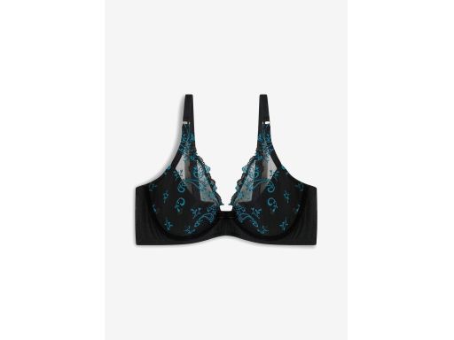 B.P.C biustonosz półusztywniany na fiszbinie czarny turkusowym haftem