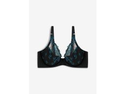 B.P.C biustonosz półusztywniany na fiszbinie czarny turkusowym haftem