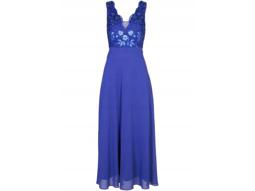 B.P.C sukienka wieczorowa szafirowa koronka cekiny ^48