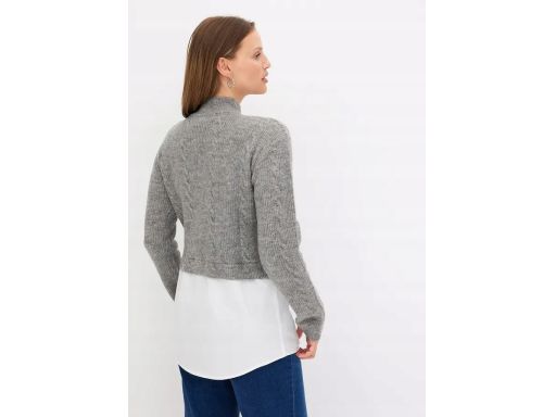 B.P.C sweter dzianinowy szary 2w1 ze wstawką koszulową 44/46.
