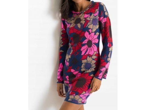 B.P.C dzianinowa sukienka w kolorowe kwiaty 36/38.