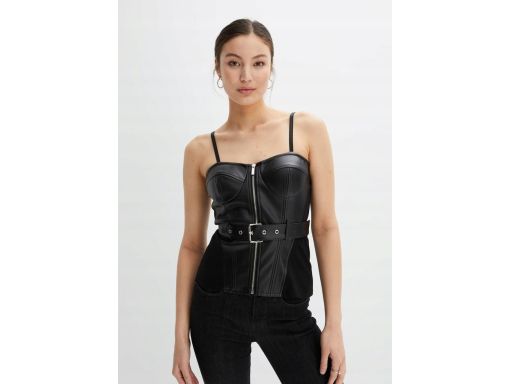 B.P.C top czarny z eko skóry z paskiem r.40