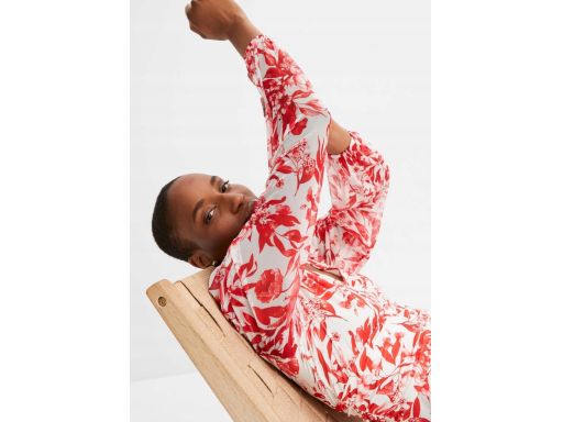 B.P.C długa sukienka śmietankowa w czerwone wzory ^40/42