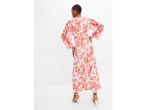 B.P.C długa sukienka śmietankowa w czerwone wzory ^40/42