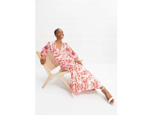 B.P.C długa sukienka śmietankowa w czerwone wzory ^40/42